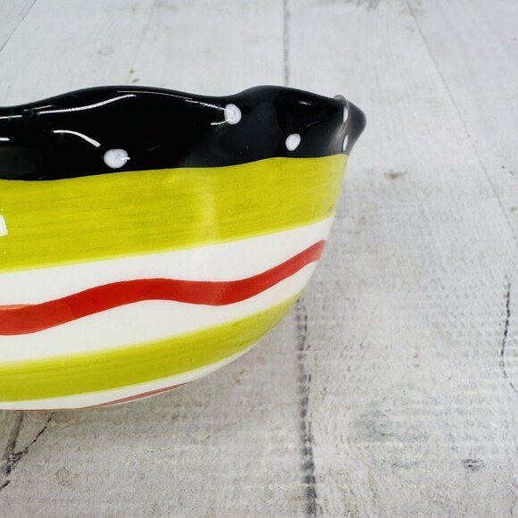 Mud Pie CHRISTMAS STRIPES Red Green Circle Wavy Lines Ruffle Ceramic Dip Bowl - Picture 14 of 16